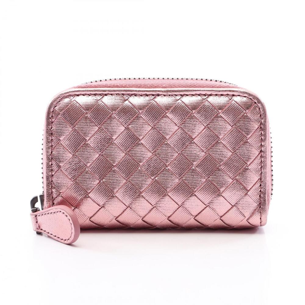 Bottega Veneta Intrecciato Metallic Coin Case Wallet Leather Pink